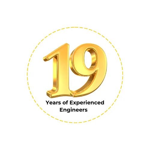 19 years of experienced engineers badge highlighting Urbanspace Builder's expertise in construction.